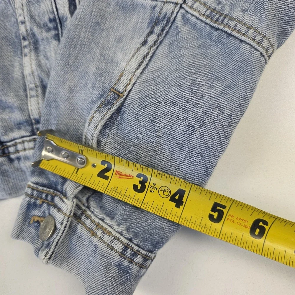 Free People Jacket Womens Small Blue Denim Cropped Trucker Button Front - Picture 4 of 13